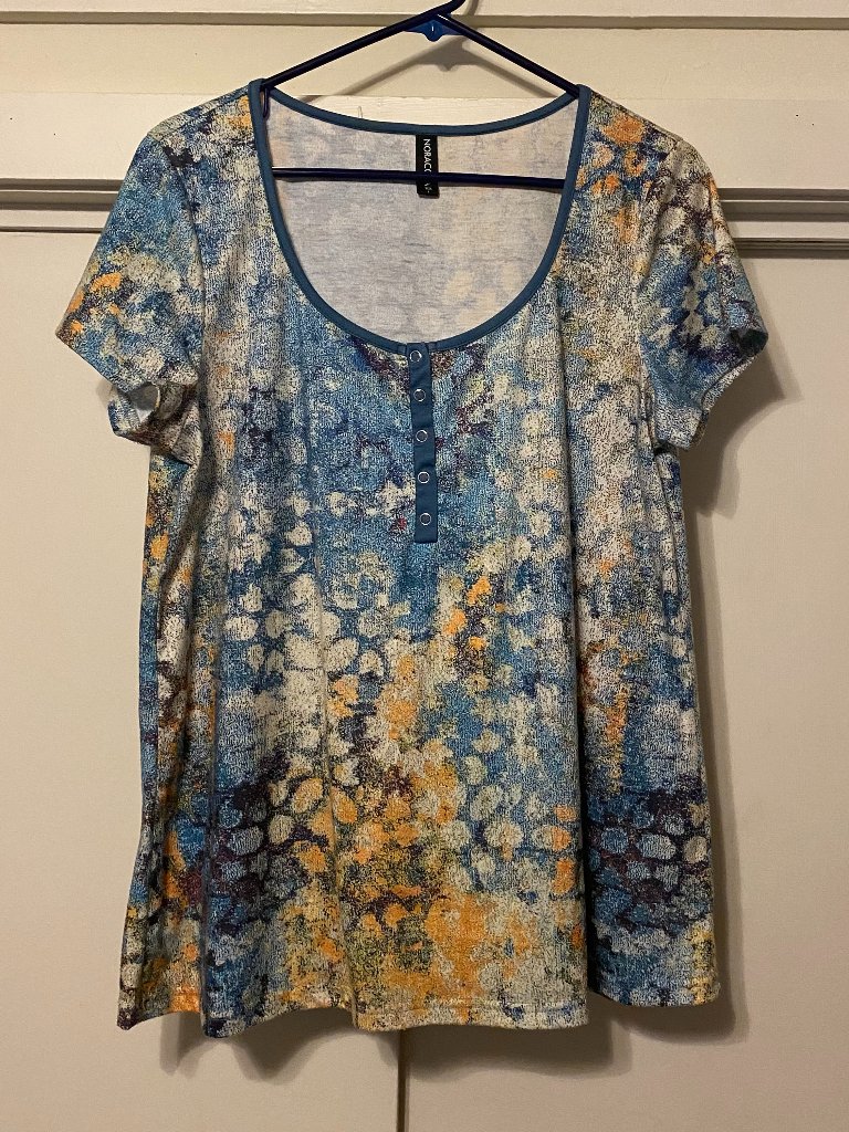 Norcora, Short Sleeve, Blue Multicolor Floral Tunic, Size L